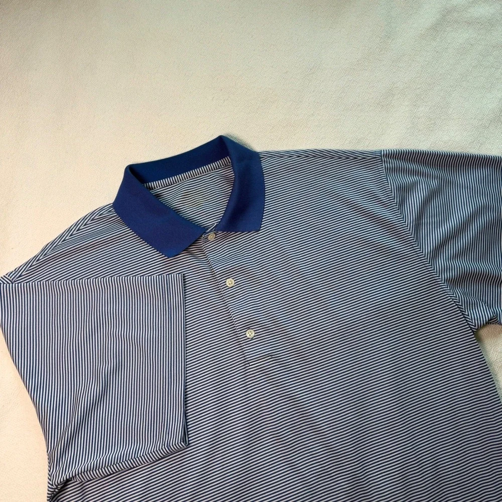 Greg Norman Mens Blue White Micro Stripe Microfiber Golf Polo Shirt XL